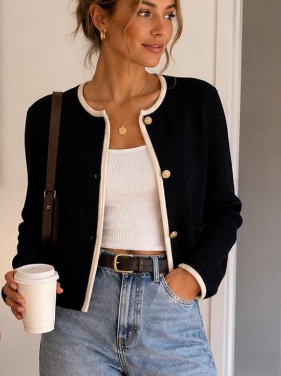 Alex Mill Sweaters - Alex Mill Large Navy Cream Trim Button Cardigan Sweater Quiet Luxury Coastal